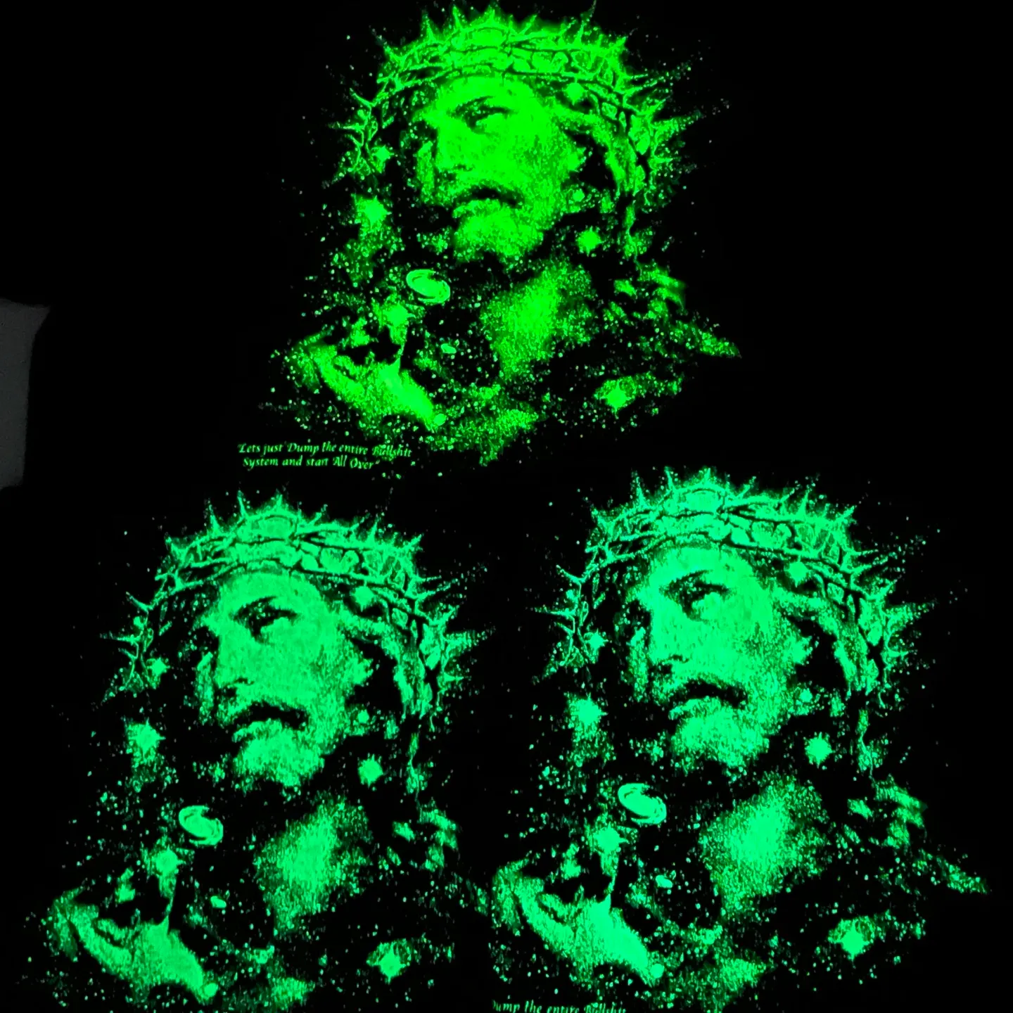 Printing proofing, luminous effect SAINT Mxxxxxx SS TEE/JESUS/BLK Luminous Jesus of Thorns, washed black S-XL, vulcanized garment dyeing, heavy washing, spray fading, simulating natural fading texture, creating ceiling new vintage effect, environmentally friendly luminous paste imported from Japan, significant luminous effect, tube-woven OE yarn fabric, correct accessories, top purchasing agent level